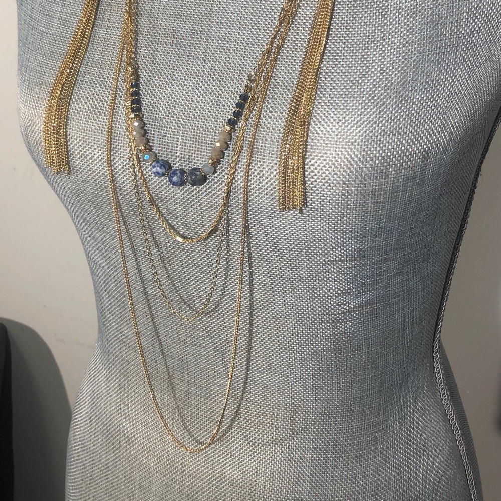 Gold chain tassel necklace with beads - Picture 2 of 2